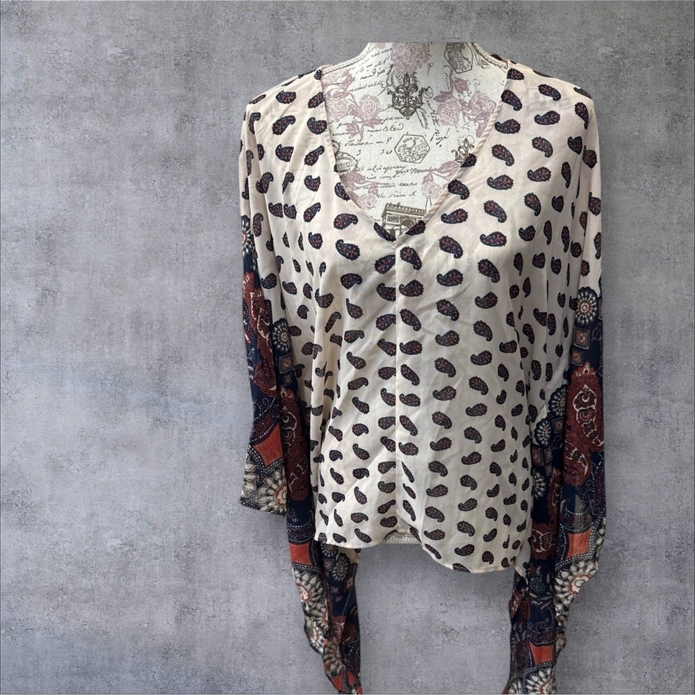 live 4 truth boho bell sleeve crop sheer blouse balloon sleeves hippy size XL